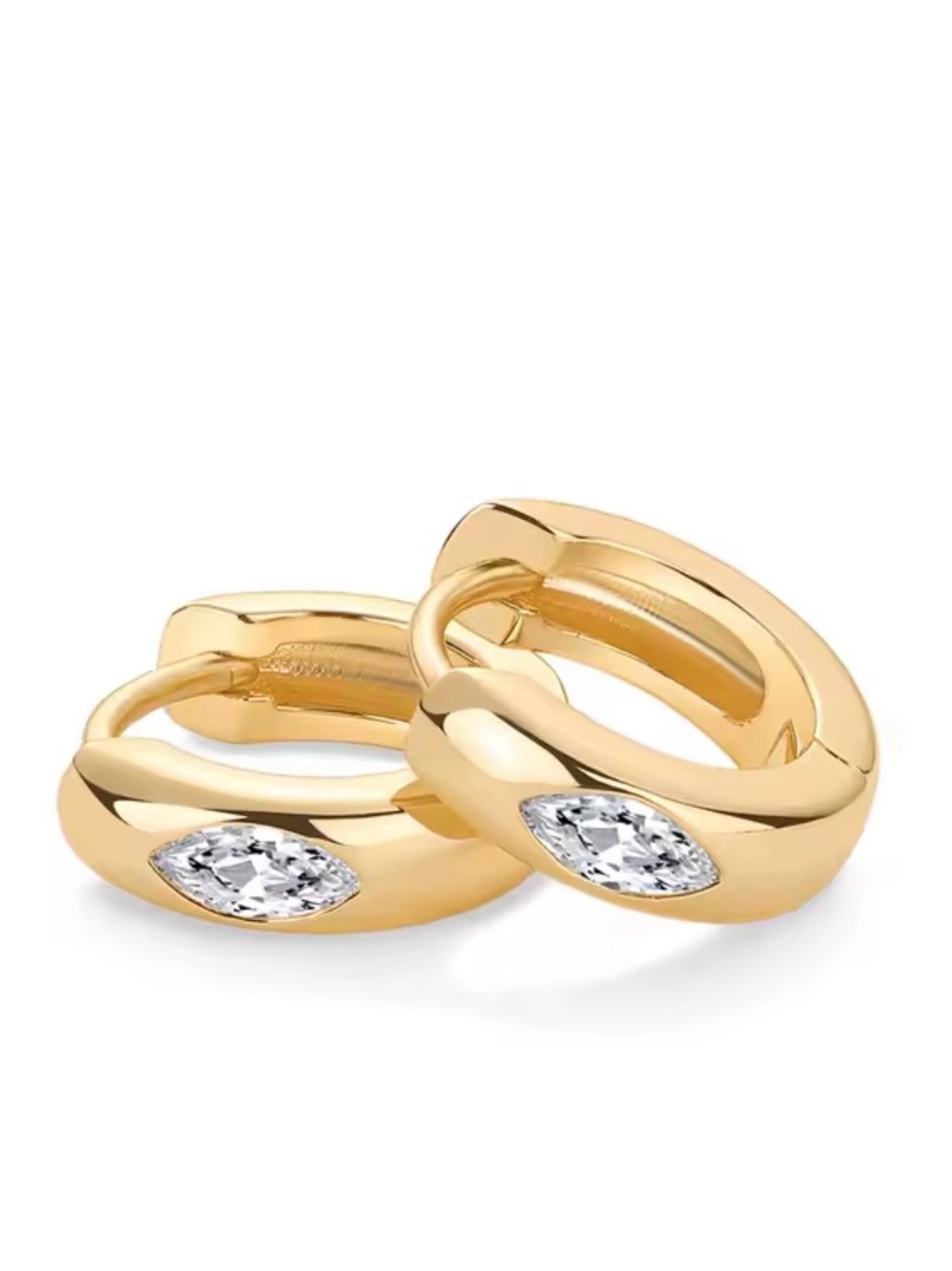 18K Gold Plated PVD Huggie Hoop Earrings with Marquise Lab Sapphire Accent